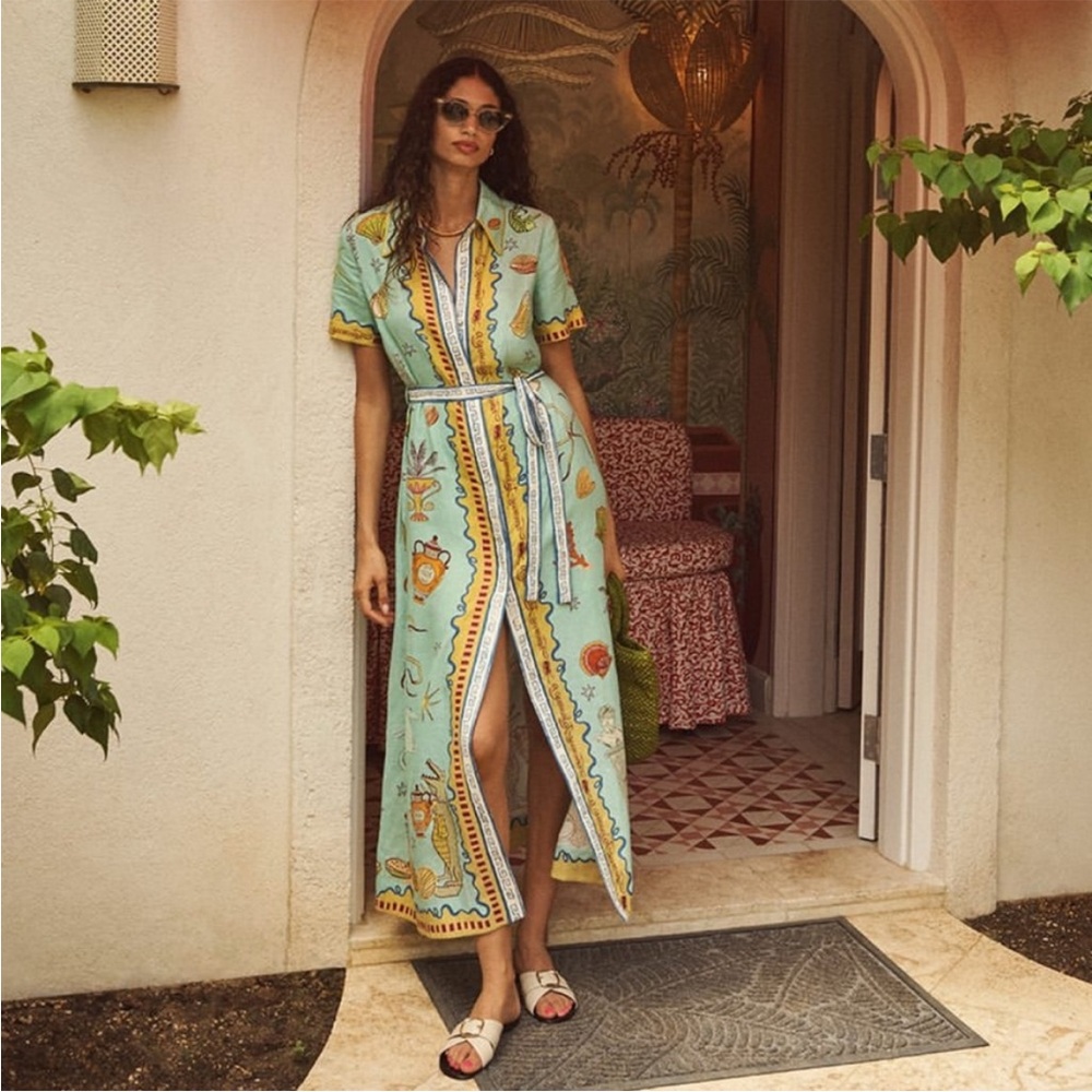 Alemais Blue and Yellow Midi Dress